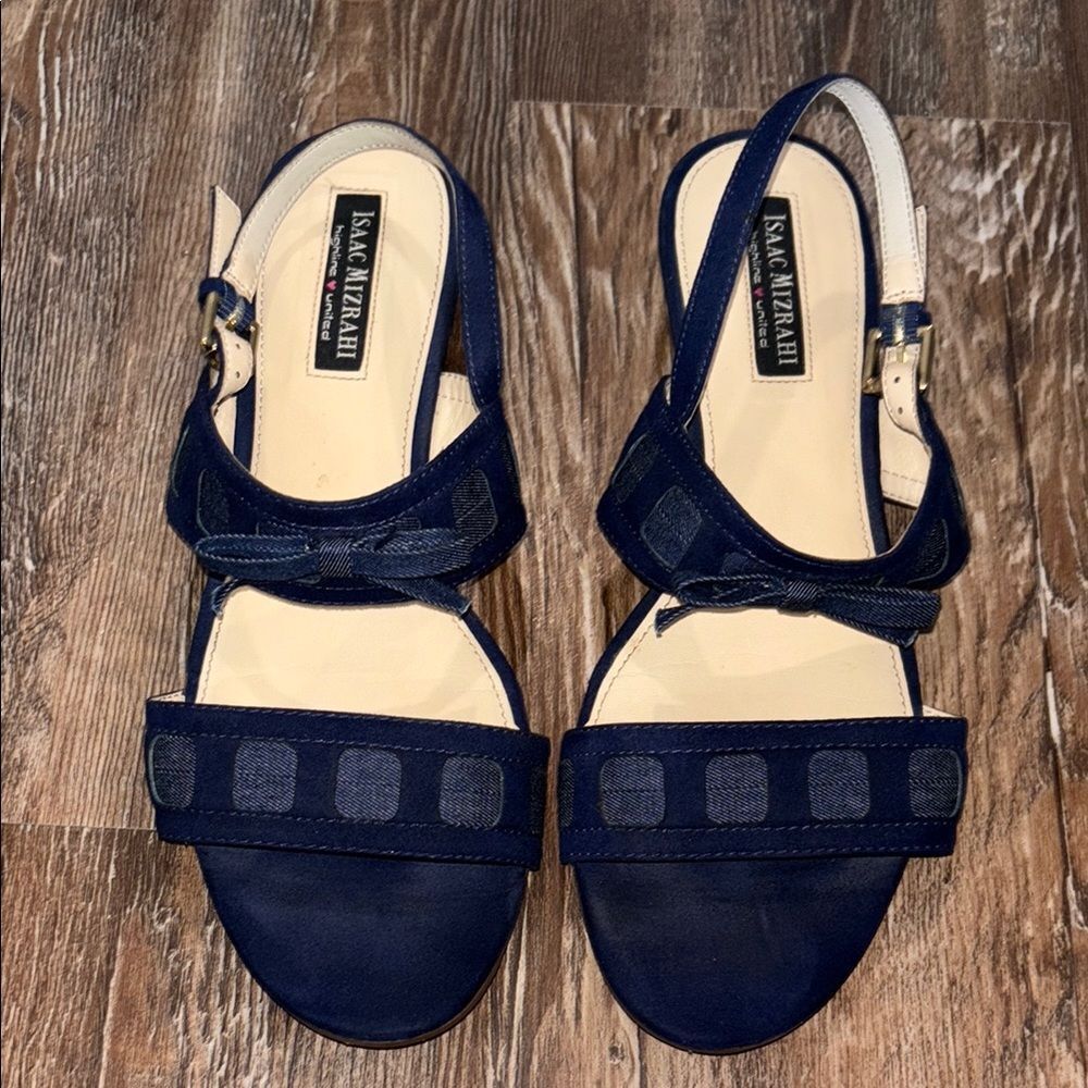 Isaac Mizrahi Navy Blue Women's Sandals / Flats adjustable straps & bows. - Picture 1 of 9